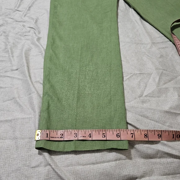 MNG Linen Tailored Pants Flat Front Green Straight Ciggarette Leg Womens Small - Picture 12 of 15